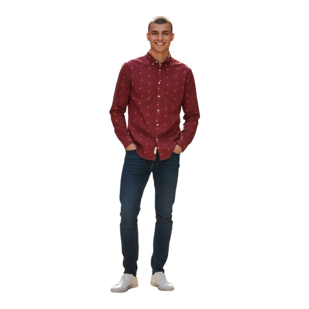 Original Penguin Burgundy Long Sleeve Button-Up Shirt‎ NWOT